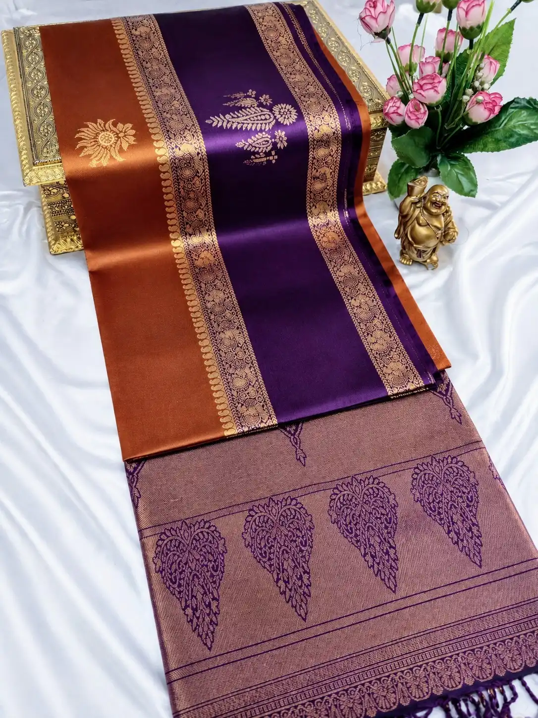 Paisley Butta Floral Border Semi Kanchipuram Silk Saree